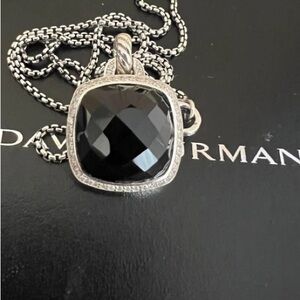 David Yurman Silver Necklace with Black Pendant and Diamonds